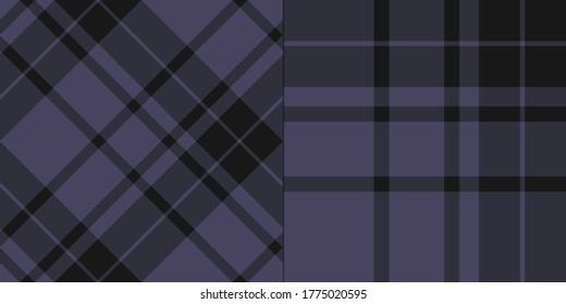 Conjunto de dos motivos de manchas azul oscuro y negro. Fondos de tartán vectoriales sin mar