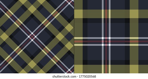 Set of two dark plaid patterns. Seamless vector tartan backgrounds