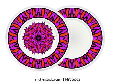 Set of two Decorative Art Deco Mandala and Border From Floral Elements. Vector Illustration. For Coloring Book, Greeting Card, Invitation, Tattoo. Anti-Stress Therapy Pattern.