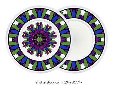 Set of two Decorative Art Deco Mandala and Border From Floral Elements. Vector Illustration. For Coloring Book, Greeting Card, Invitation, Tattoo. Anti-Stress Therapy Pattern.