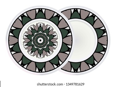 Set of two Decorative Art Deco Mandala and Border From Floral Elements. Vector Illustration. For Coloring Book, Greeting Card, Invitation, Tattoo. Anti-Stress Therapy Pattern.