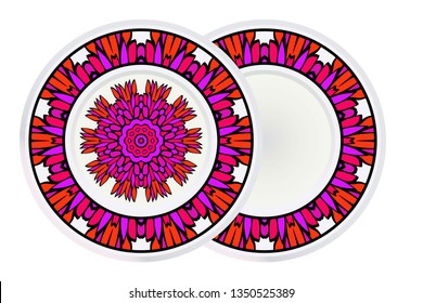 Set of two Decorative Art Deco Mandala and Border From Floral Elements. Vector Illustration. For Coloring Book, Greeting Card, Invitation, Tattoo. Anti-Stress Therapy Pattern.