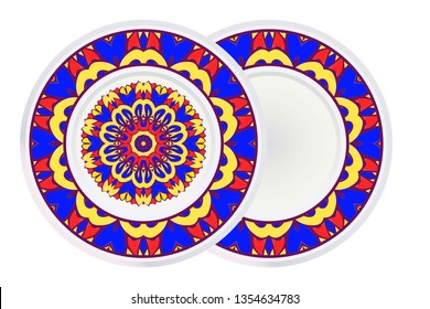 Set of two Decorative Art Deco Mandala and Border From Floral Elements. Vector Illustration. For Coloring Book, Greeting Card, Invitation, Tattoo. Anti-Stress Therapy Pattern.