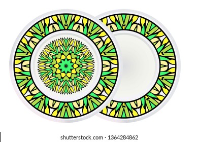 Set of two Decorative Art Deco Mandala and Border From Floral Elements. Vector Illustration. For Coloring Book, Greeting Card, Invitation, Tattoo. Anti-Stress Therapy Pattern.