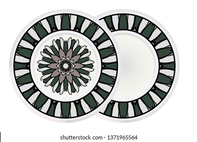 Set of two Decorative Art Deco Mandala and Border From Floral Elements. Vector Illustration. For Coloring Book, Greeting Card, Invitation, Tattoo. Anti-Stress Therapy Pattern.