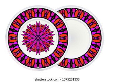 Set of two Decorative Art Deco Mandala and Border From Floral Elements. Vector Illustration. For Coloring Book, Greeting Card, Invitation, Tattoo. Anti-Stress Therapy Pattern.