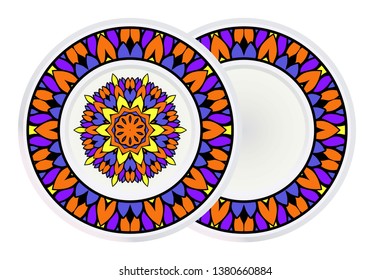 Set of two Decorative Art Deco Mandala and Border From Floral Elements. Vector Illustration. For Coloring Book, Greeting Card, Invitation, Tattoo. Anti-Stress Therapy Pattern.