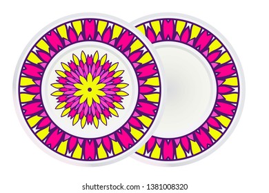Set of two Decorative Art Deco Mandala and Border From Floral Elements. Vector Illustration. For Coloring Book, Greeting Card, Invitation, Tattoo. Anti-Stress Therapy Pattern.