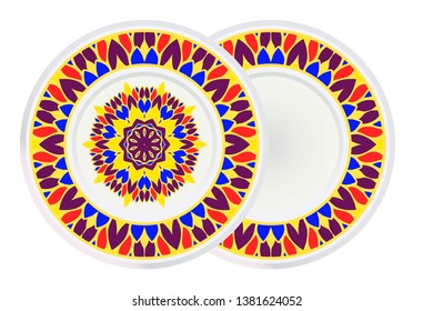 Set of two Decorative Art Deco Mandala and Border From Floral Elements. Vector Illustration. For Coloring Book, Greeting Card, Invitation, Tattoo. Anti-Stress Therapy Pattern.