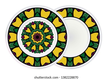 Set of two Decorative Art Deco Mandala and Border From Floral Elements. Vector Illustration. For Coloring Book, Greeting Card, Invitation, Tattoo. Anti-Stress Therapy Pattern.