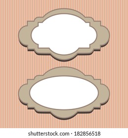 Set of two decorative labels with shadows on background with stripes.
