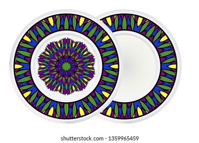Set of two Decorative Ornament With Mandala and round frame. Home Decor Background. Vector Illustration. For Coloring Book, Greeting Card, Invitation, Tattoo. Anti-Stress Therapy Pattern.
