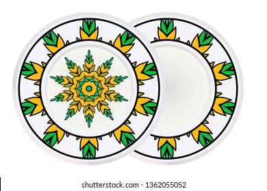 Set of two Decorative Ornament With Mandala and round frame. Home Decor Background. Vector Illustration. For Coloring Book, Greeting Card, Invitation, Tattoo. Anti-Stress Therapy Pattern.