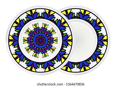 Set of two Decorative Ornament With Mandala and round frame. Home Decor Background. Vector Illustration. For Coloring Book, Greeting Card, Invitation, Tattoo. Anti-Stress Therapy Pattern.