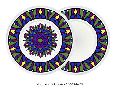 Set of two Decorative Ornament With Mandala and round frame. Home Decor Background. Vector Illustration. For Coloring Book, Greeting Card, Invitation, Tattoo. Anti-Stress Therapy Pattern.