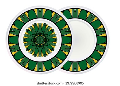 Set of two Decorative Ornament With Mandala and round frame. Home Decor Background. Vector Illustration. For Coloring Book, Greeting Card, Invitation, Tattoo. Anti-Stress Therapy Pattern.