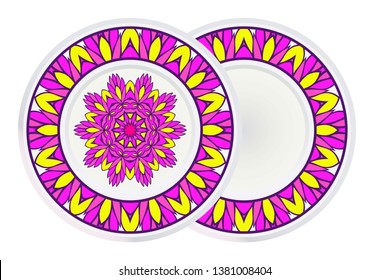 Set of two Decorative Ornament With Mandala and round frame. Home Decor Background. Vector Illustration. For Coloring Book, Greeting Card, Invitation, Tattoo. Anti-Stress Therapy Pattern.