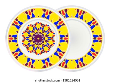 Set of two Decorative Ornament With Mandala and round frame. Home Decor Background. Vector Illustration. For Coloring Book, Greeting Card, Invitation, Tattoo. Anti-Stress Therapy Pattern.