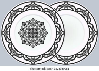 Conjunto de dos adornos decorativos con Mandala y marco redondo. Fondo de la decoración doméstica. Vector