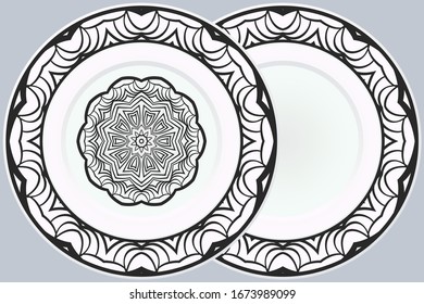 Conjunto de dos adornos decorativos con Mandala y marco redondo. Fondo de la decoración doméstica. Vector de ilustración