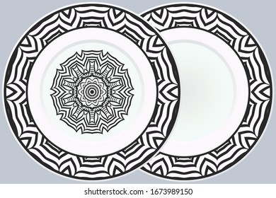 Set of two Decorative Ornament With Mandala and round frame. Home Decor Background. Illustration.  Vector