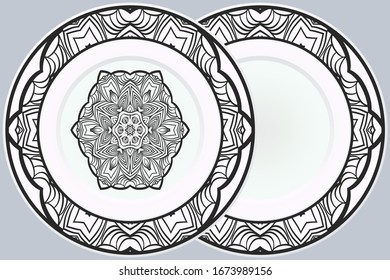 Set of two Decorative Ornament With Mandala and round frame. Home Decor Background. Illustration. 