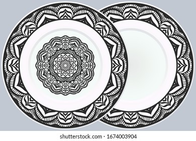 Set of two Decorative Ornament With Mandala and round frame. Home Decor Background. Illustration Vector