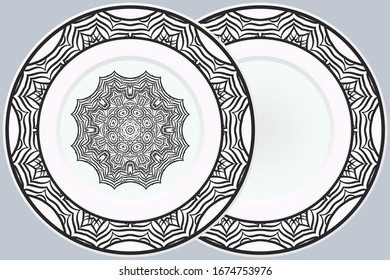 Set of two Decorative Ornament With Mandala and round frame. Home Decor Background. Illustration. For Coloring Book, Greeting Card, Invitation, Tattoo. Anti-Stress Therapy Pattern. Vector