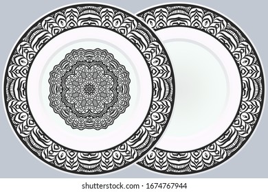 Set of two Decorative Ornament With Mandala and round frame. Home Decor Background. Illustration. For Coloring Book, Greeting Card, Invitation, Tattoo. Anti-Stress Therapy Pattern. Vector