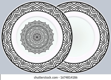 Set of two Decorative Ornament With Mandala and round frame. Home Decor Background. Illustration. For Coloring Book, Greeting Card, Invitation, Tattoo. Anti-Stress Therapy Pattern. Vector