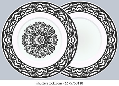 Set of two Decorative Ornament With Mandala and round frame. Home Decor Background. Illustration. For Coloring Book, Greeting Card, Invitation, Tattoo. Anti-Stress Therapy Pattern. Vector