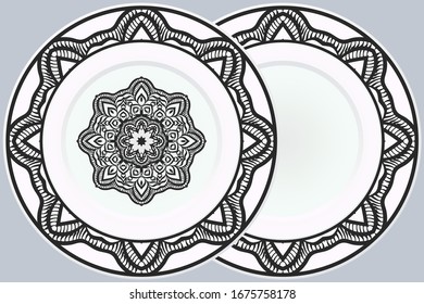 Set of two Decorative Ornament With Mandala and round frame. Home Decor Background. Illustration. For Coloring Book, Greeting Card, Invitation, Tattoo. Anti-Stress Therapy Pattern. Vector