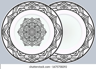 Set of two Decorative Ornament With Mandala and round frame. Home Decor Background. Illustration. For Coloring Book, Greeting Card, Invitation, Tattoo. Anti-Stress Therapy Pattern. Vector