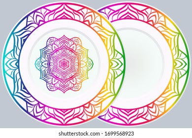 Set of two Decorative Ornament With Mandala and round frame. Home Decor Background. Illustration. For Coloring Book, Greeting Card, Invitation, Tattoo. Anti-Stress Therapy Pattern. Vector