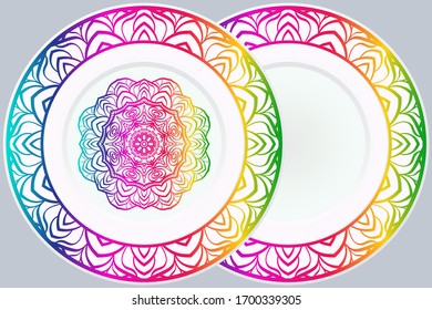 Set of two Decorative Ornament With Mandala and round frame. Home Decor Background. Illustration. For Coloring Book, Greeting Card, Invitation, Tattoo. Anti-Stress Therapy Pattern. Vector