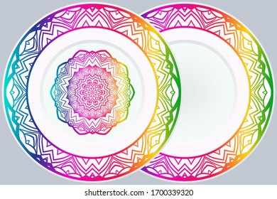 Set of two Decorative Ornament With Mandala and round frame. Home Decor Background. Illustration. For Coloring Book, Greeting Card, Invitation, Tattoo. Anti-Stress Therapy Pattern. Vector