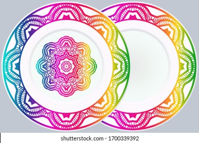 Set of two Decorative Ornament With Mandala and round frame. Home Decor Background. Illustration. For Coloring Book, Greeting Card, Invitation, Tattoo. Anti-Stress Therapy Pattern. Vector