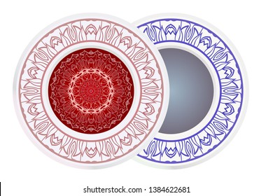 Set of two decorative round border and mandala ornament. Vector illustration.