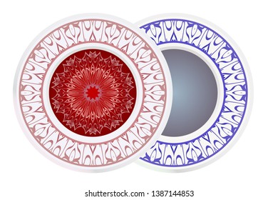 Set of two decorative round border and mandala ornament. Vector illustration.