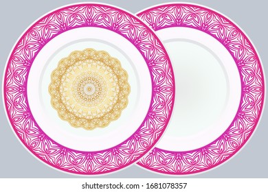 Set of two decorative round border and mandala ornament. Vector illustration.
