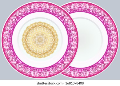 Set of two decorative round border and mandala ornament. Vector illustration.