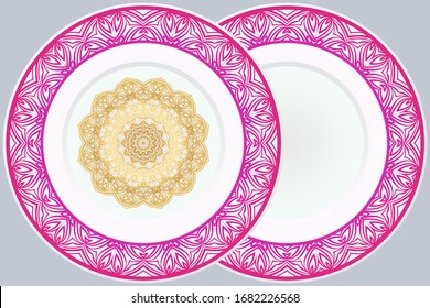 Set of two decorative round border and mandala ornament. Vector illustration.