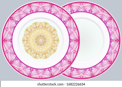 Set of two decorative round border and mandala ornament. Vector illustration.