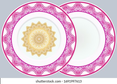 Set of two decorative round border and mandala ornament. Vector illustration.