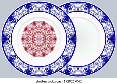 Set of two decorative round border and mandala ornament. Vector illustration.