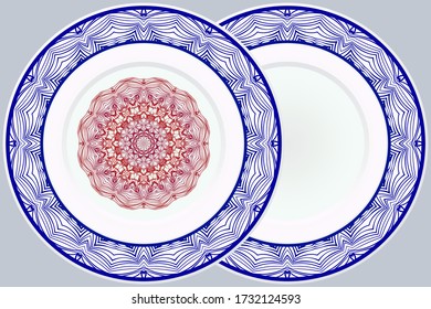 Set of two decorative round border and mandala ornament. Vector illustration.