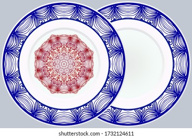 Set of two decorative round border and mandala ornament. Vector illustration.