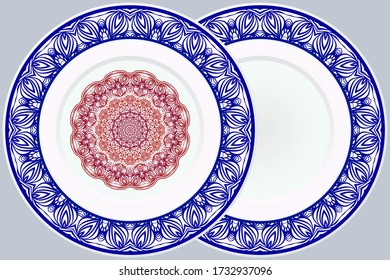 Set of two decorative round border and mandala ornament. Vector illustration.