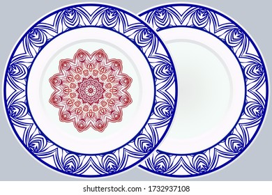 Set of two decorative round border and mandala ornament. Vector illustration.