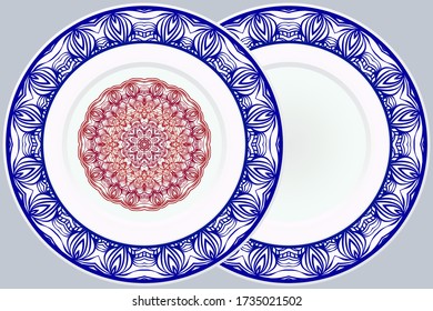 Conjunto de dos bordes redondos decorativos y adornos de mandala. Ilustración vectorial.